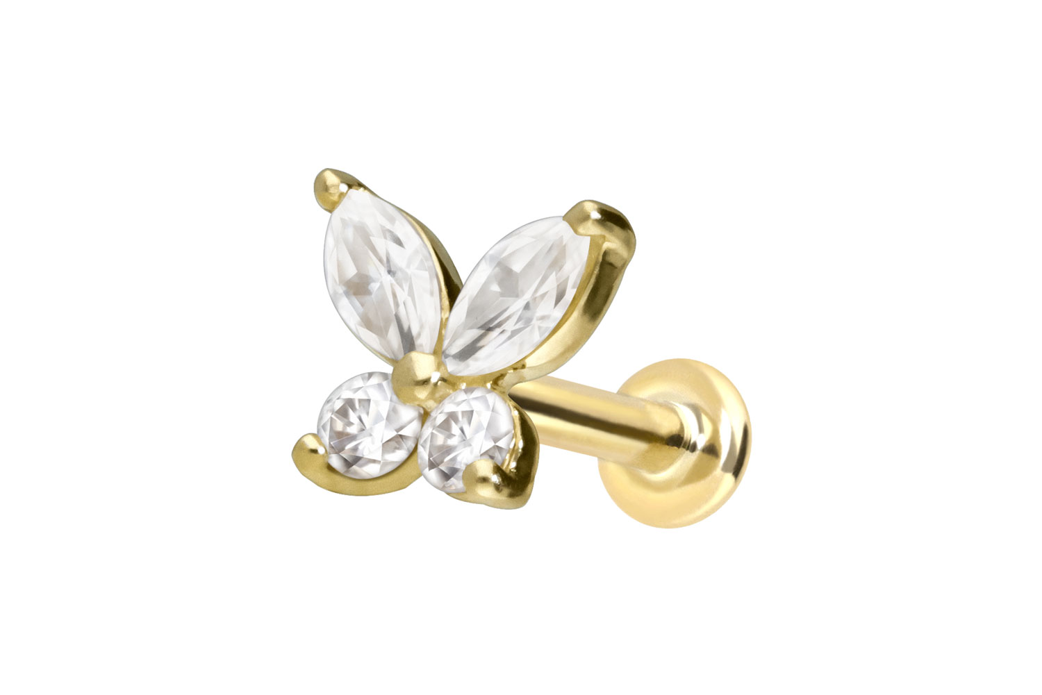 14 Karat Gold Labret Piercing mit Innengewinde MOISSANIT-SCHMETTERLING